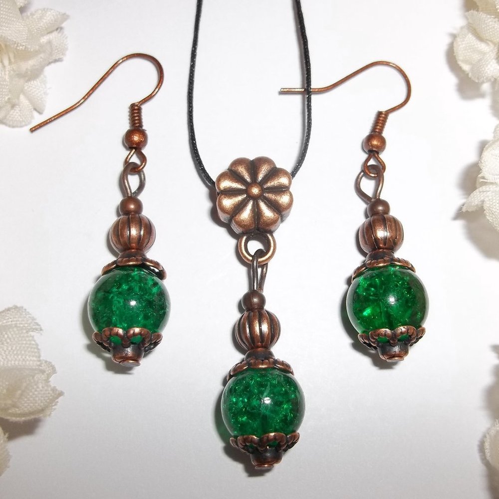 Boho Jewelry Set Necklace & Earrings Matching Handmade Floral Accessory Her 6239